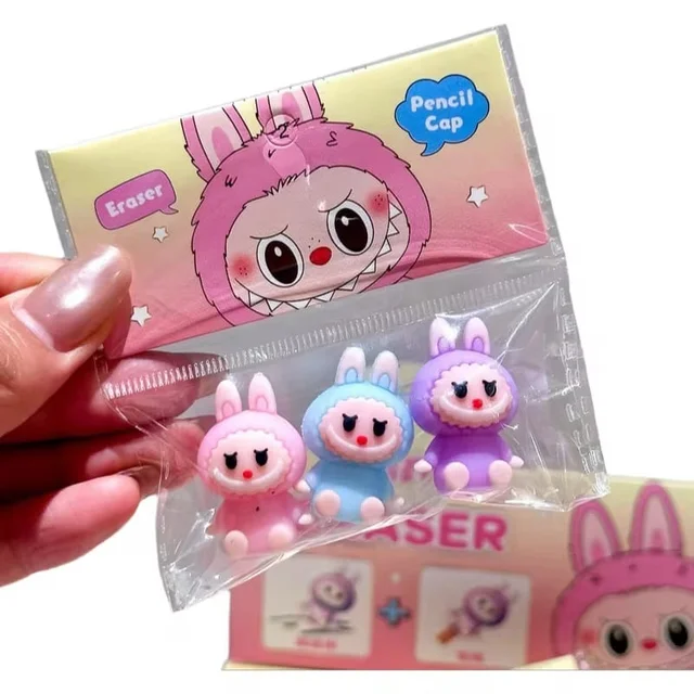 New arrival labubu eraser cum pencil topper set