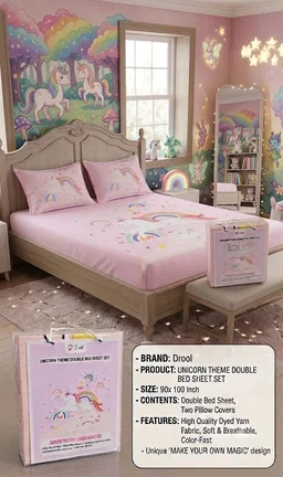 New arrival Unicorn and space double bed sheet