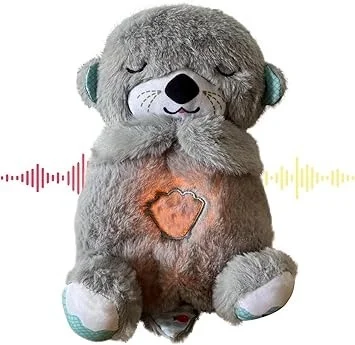 Smart Mall Baby Plush Toy with Music, Lights & Breathing Motion 30cm Soft Cuddly Stuffed Animal for Toddlers, Interactive Musical Teddy Bear with Smart Sensor for Soothing, Gift for Kids (Grey). Color randome only.