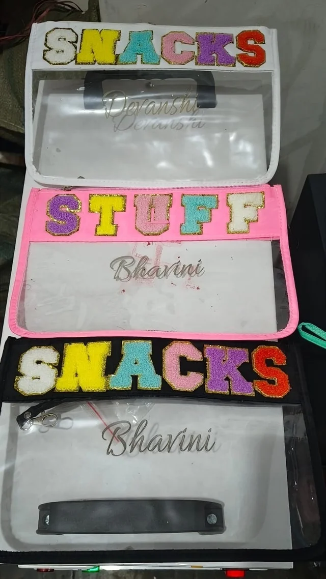 Premium quality multipurpose pouches with chenille alphabet patches - With name