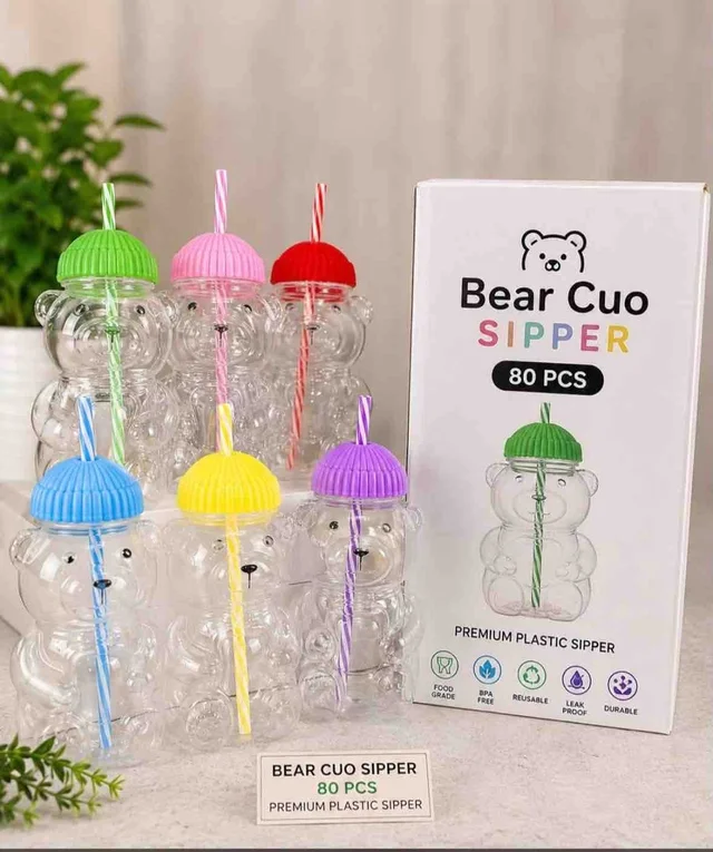 Hot selling teddy glass sipper now available in plastic