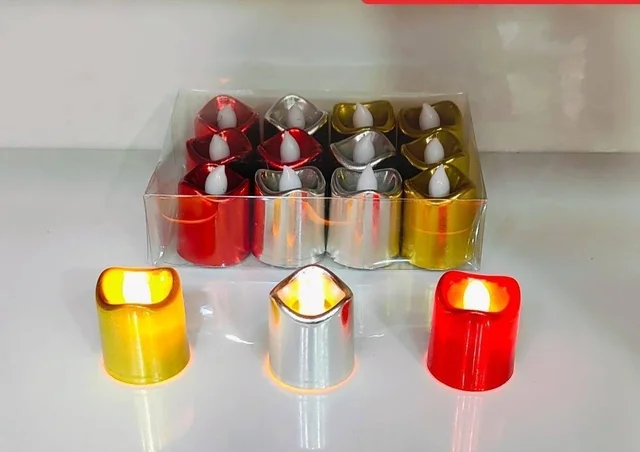 Led candles in golden silver n red colors With on off button 12 pc box