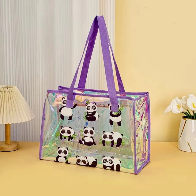 Holographic tote bags with zip 17 Inches - Panda