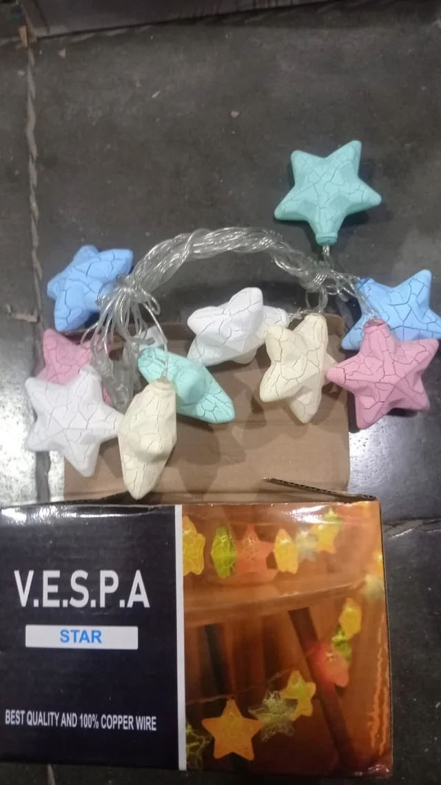 Cracked pattern string lights in 5 different patterns 10 pc in each string(example 10balls/stars)