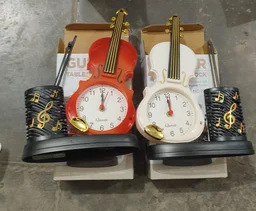 New guitar table clock with pen holder