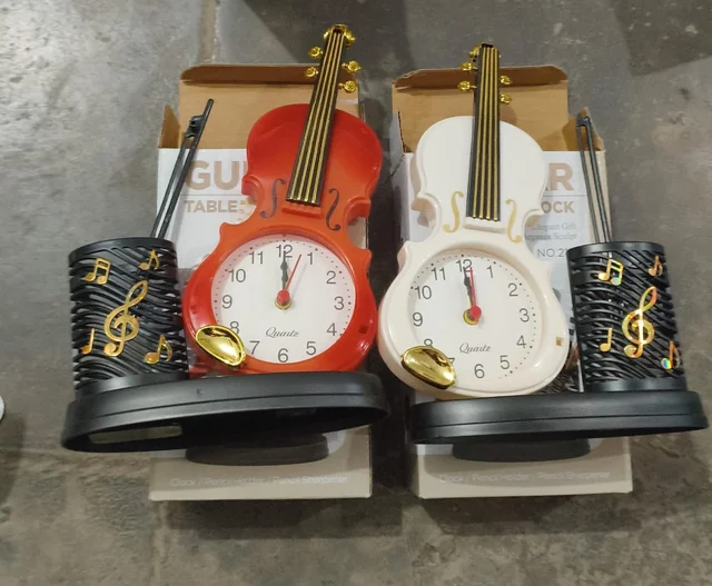 New guitar table clock with pen holder