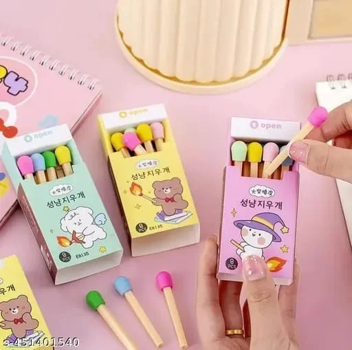 Match stick eraser 1 box 8 pcs in each box Color random only Real pic shared