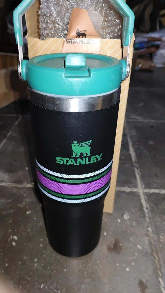Stanley IceFlow Stainless Steel Tumbler - Vacuum Insulated Water Bottle for Home, Office or Car Reusable Cup with Straw Leak Resistant Flip Cold for 12 Hours or Iced for 2 Days, Plum Stripe, 30OZ - Black Green, Aubergine