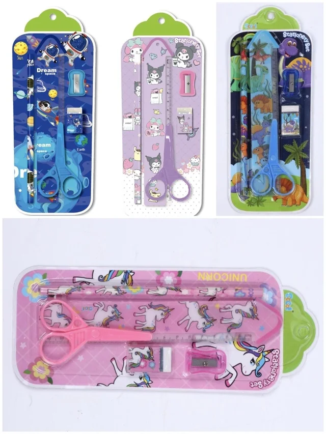 New budget stationery set with paper scissors Design random only girl or boy choice possible