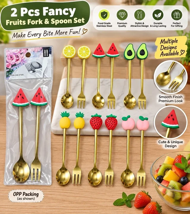 New premium quality fruit theme cutlery set of 2 in poly packing