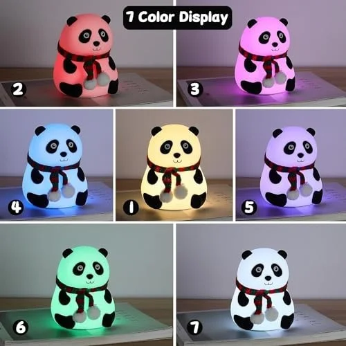 Panda Night Lamp, Panda Touch Silicone Lamp, 7 Colour Changing Light For Kids Bedroom, Usb Rechargeable,Birthday Gift For Girls And Boys (Close Eye), Multicolor, led