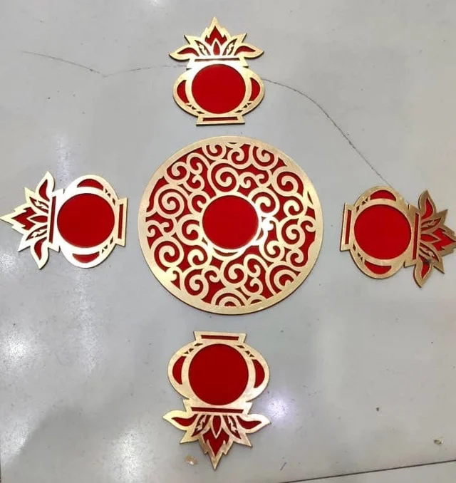 New mdf rangoli set 3 designs available Elephant, hand and kalash Buy 1 set with wax tealight