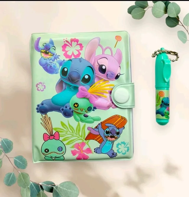 Mini diary with pen added in 3 new characters Football, kpop and stitch