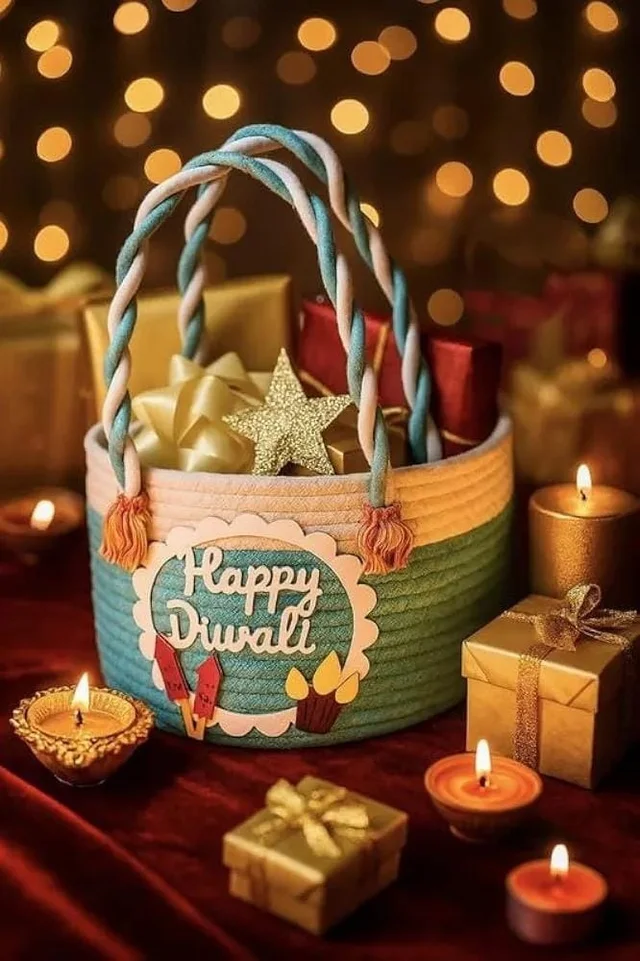 Diwali jute baskets 7x7 inch - 1