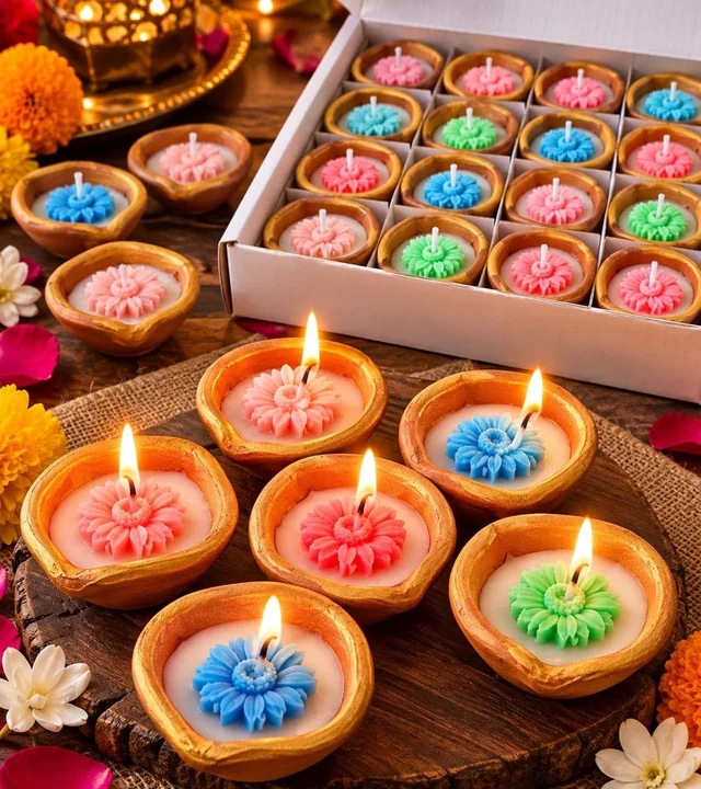 New arrival Earthern flower wax diya