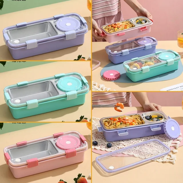 2 COMPARTMENT +150ML CURRY BOWL, 600ML STAINLESS STEEL 304 INSULATED LUNCH BOX - Pink