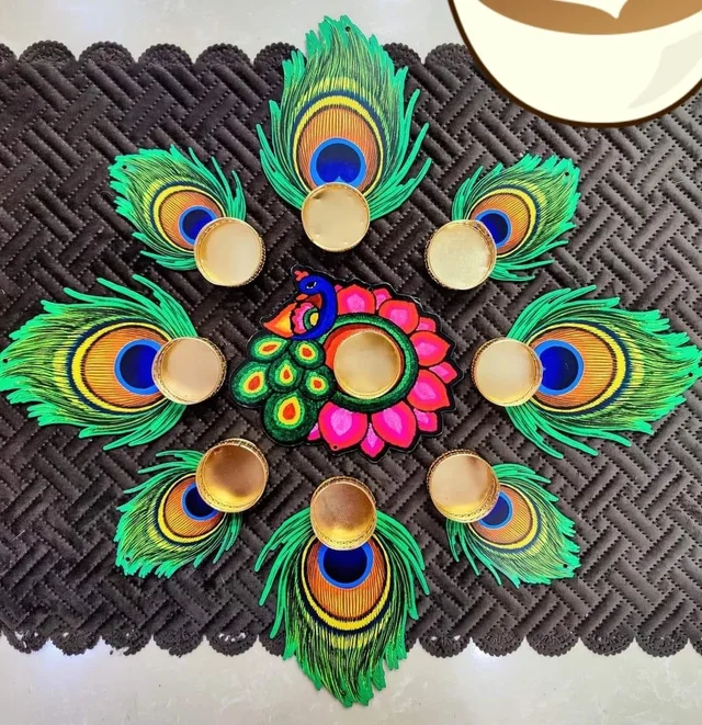 Rangoli leaf size 3/4 inch center size 5 inch. 9 pc wax tealight included