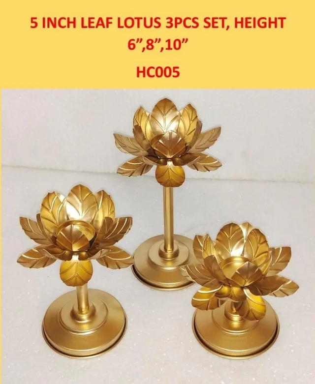 Lotus metal tealight holders set of 3 Height 10/8/6 inches Diameter 5 inches