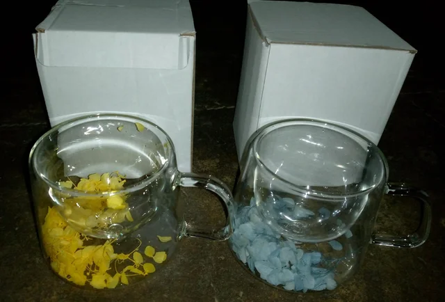 New arrival double layered floral glass mugs