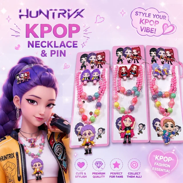 Kpop jewellery set with necklace, clips, bracelet