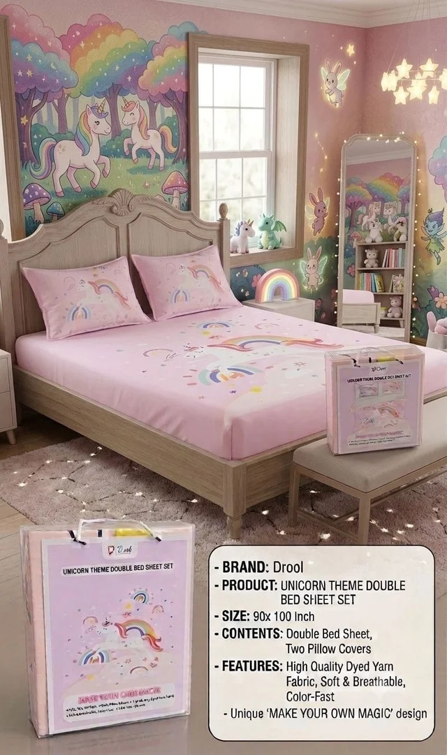 New arrival Unicorn and space double bed sheet