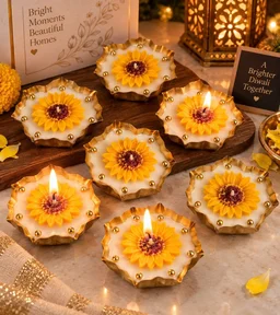 Premium quality metal urli candle with flower in single pc box packing