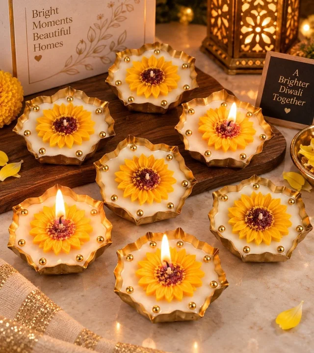 Premium quality metal urli candle with flower in single pc box packing