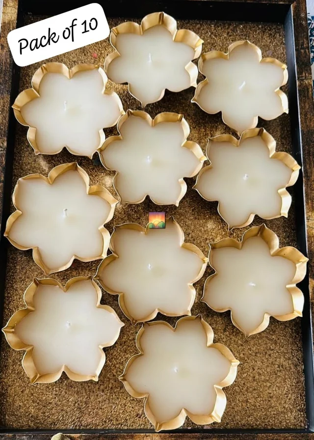 Set of 10 Designer lotus with Wax Size - 3 Inch Approx Material - Metal | Wax