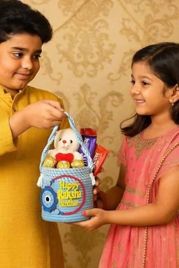 Gift ur rakhi hampers in style With rakhi customise jute baskets Color random only.