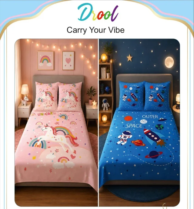 New arrival Unicorn and space double bed sheet
