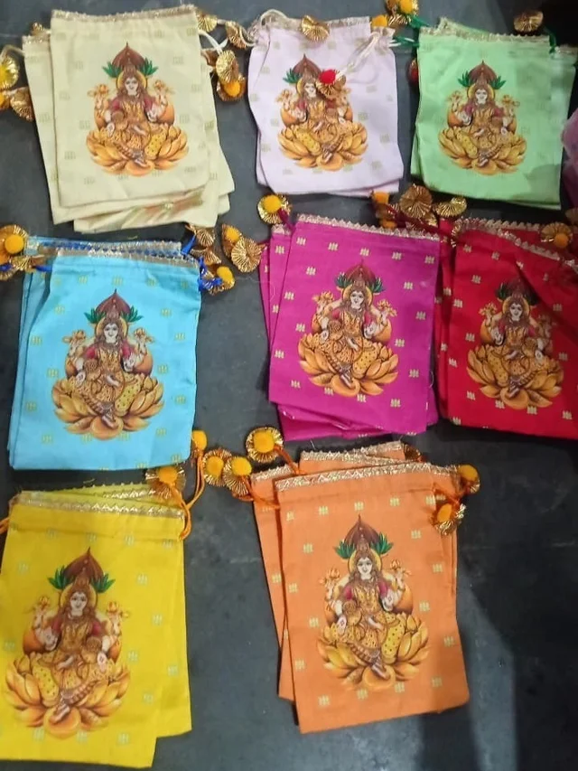 New festive collection Combo of 1 potli both side printed plus 1 metal urli 7 inch.