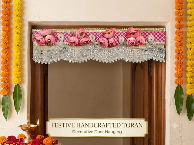 Pink flower bandanwar