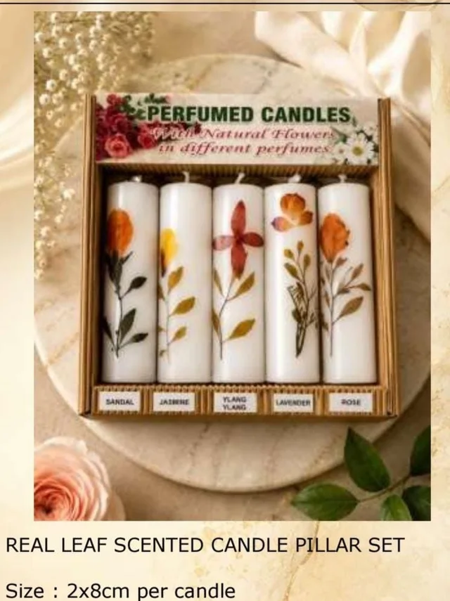 Real leaf scented candle pillar set of 5