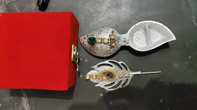 Elegant kumkum box with peacock feather tilak stick in premium box packing