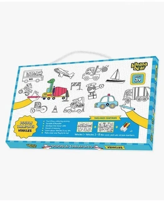 New doodle mats diy kit Reusable 2 themes available vehicle and animal Included in box are 2mats and markers - Vehicle