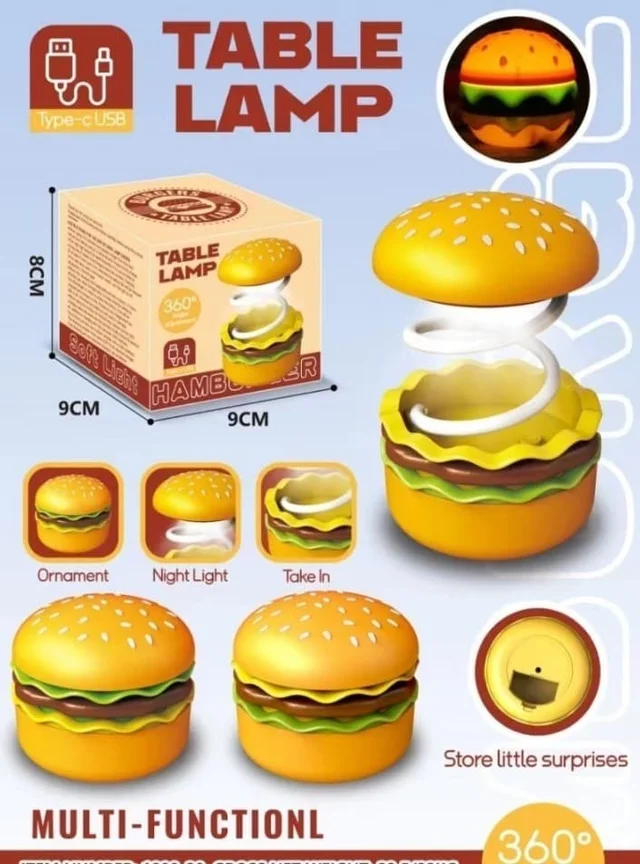 Burger lamp with usb charging
