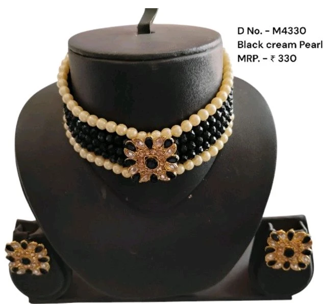 Choker set M4330 Black cream Pearl