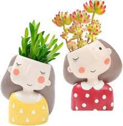 Girls Shape PLanter for Table Decor 2pcs