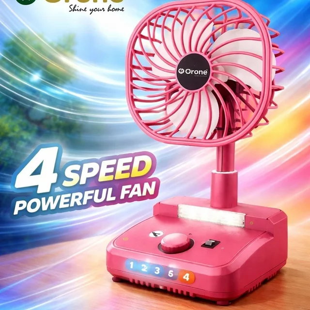 Table Fan with Led Light Rechargable - Portable, Multicolor