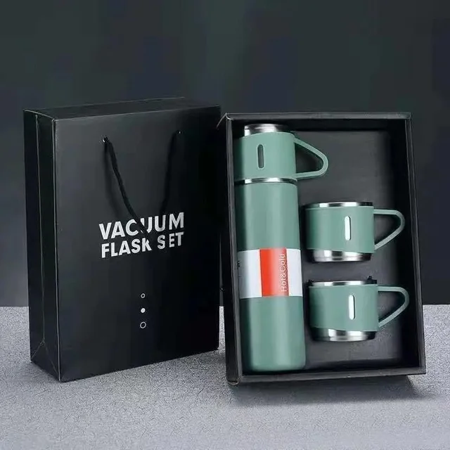 Stainless Steel Vacuum Flask Gift Set with 2 Cups
