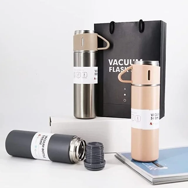 Stainless Steel Vacuum Flask Gift Set with 2 Cups