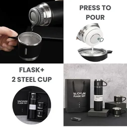 Stainless Steel Vacuum Flask Gift Set with 2 Cups