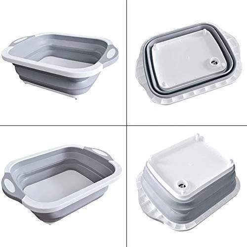 ilicon Based Multifunctional Kitchen Foldable Cutting, Chopping Board, Vegetable & Fruit Washing Storage Basket
