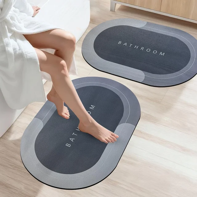 Anti-Skid Water Soaking Oval Bathroom Print Rubber Mat, Water Absorbent Mat