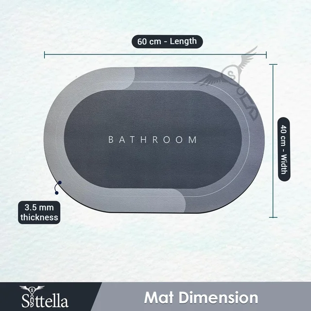 Anti-Skid Water Soaking Oval Bathroom Print Rubber Mat, Water Absorbent Mat