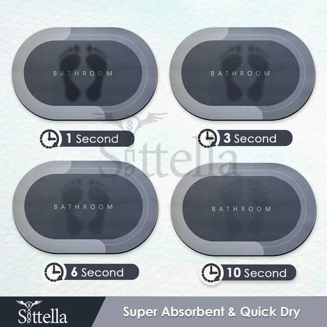 Anti-Skid Water Soaking Oval Bathroom Print Rubber Mat, Water Absorbent Mat