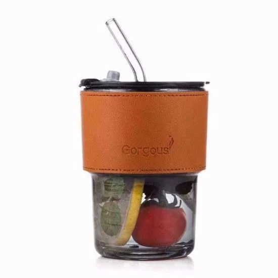 Glass Sipper Tumbler Mug with Straw and Lid Ice Juice Drinks Mug with Straw for Milk/Coffee/Green Tea Transparent Glass Cup