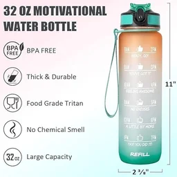 Non-Toxic Unbreakable plastic leak proof water bottle with timing marking to drink 1000 ml portable Transparent drinking water bottle with straw slide open lid(multi/1pcs)