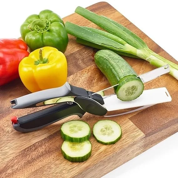 2 in 1 Stainless Steel Multi Functional Kitchen Vegetable Clever Cutter Scissor for Home/Kitchen with Lock System Clever Cutter