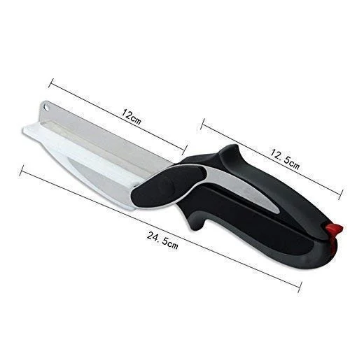2 in 1 Stainless Steel Multi Functional Kitchen Vegetable Clever Cutter Scissor for Home/Kitchen with Lock System Clever Cutter